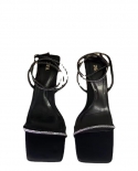 Za New Summer Square Toe One-word High-heeled Shoes With Rhinestones For Women, Thin Straps, Open Toes, Back Strap Buckl