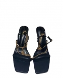 za קיץ סגנון חדש מרובע בוהן סטילטו נעלי עקב לנשים שרשרת שחורה סנדלי אבזם במילה אחת לנשים כל-