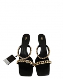 Za New Summer Square Toe One-word Strap Stiletto High Heels Women's Metal Chain Empty Back Fashion Sandals Women's Trend