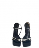 Za New Summer Cross Strap Open Toe Square Toe Sandals Women's Rhinestone French High Heels Women's Stiletto Straps