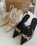 Za New Summer Slingback Temperament High Heels Women's Pointed Toe Stiletto Heel Baotou Metal Chain Decorated Shallow Sa