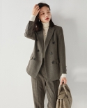 Shenghong 23 Autumn New Temperament Commuter Casual Plaid Double-breasted Slim Suit Suit For Women 11179 Jacket And Pant