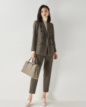 Shenghong 23 Autumn New Temperament Commuter Casual Plaid Double-breasted Slim Suit Suit For Women 11179 Jacket And Pant