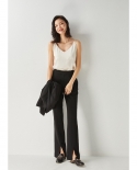 23 Autumn New Slim Fit Black Casual Loose Trousers Front Slit Micro-flare High Waist Slimming Trousers For Women 12725