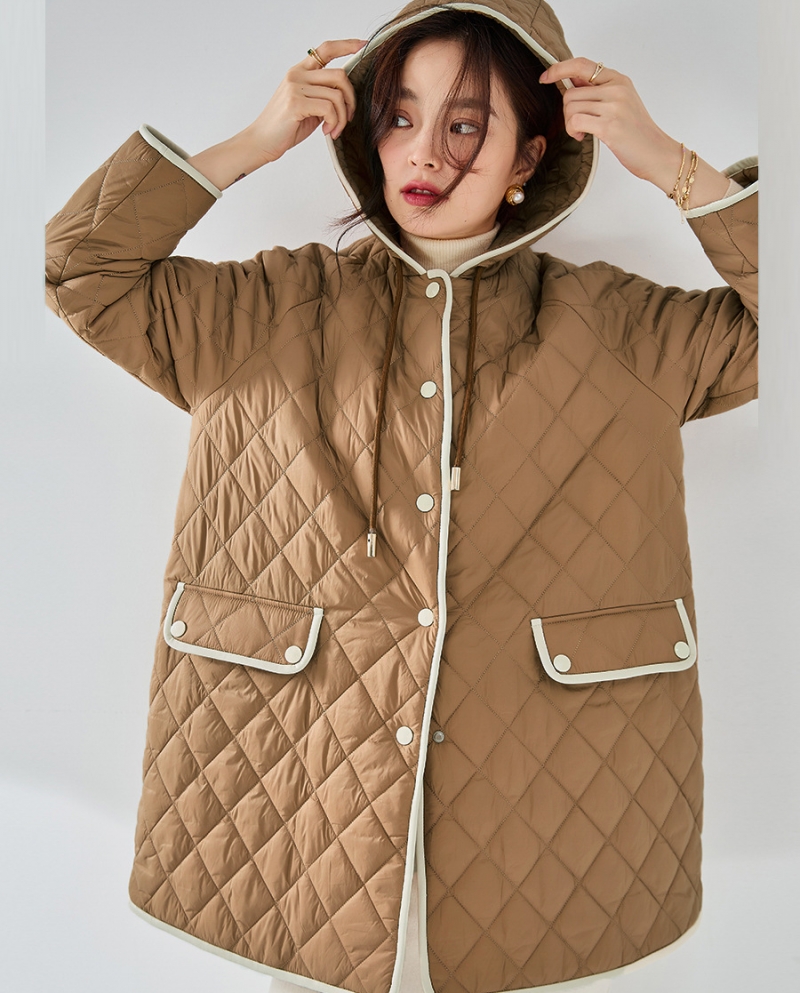 23 Autumn And Winter Casual Soft, Warm, Light And Loose Hooded Edge Quilted Rhombus Cotton Top Jacket 12008