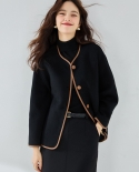 23 Abrigo de lana de doble cara con contraste de Color para otoño e invierno, abrigo corto informal con cuello redondo y hombros