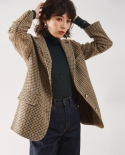 Shenghong's New Autumn Style Love's Crash Landing On The  Of The Houndstooth Retro Wool Suit Jacket For Women 7562