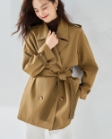 23 New Autumn Glossy Sleeve Casual Temperament Commuting Draped And Crisp Elegant Short Windbreaker With Patchwork Leath