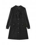 23 Qiu Piao Leads A Small* Fragrant Tweed Long-sleeved Black Waist Dress With Temperament For Commuting And Light Workpl