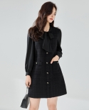 23 Qiu Piao Leads A Small* Fragrant Tweed Long-sleeved Black Waist Dress With Temperament For Commuting And Light Workpl