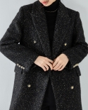 23 חורף סגנון חדש קל יוקרה יוקרתי צמר טוויד שחור זהב קטן מעיל בסגנון ניחוח מעיל נשים באורך בינוני 15430