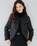 Autumn 23 Classic Elegant Black Circle Wool Tweed Petite Fragrant Jacket Hand-trimmed Lady Top 15422