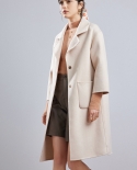 Novo outono e inverno casaco de lã dupla face para mulheres estilo terno colarinho de comprimento médio casaco de lã fino