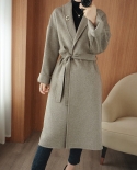New Autumn And Winter Double-sided Woolen Coat For Women, Mid-length Loose Slimming Lace-up Bathrobe Woolen Coat For Wom