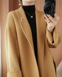 New Autumn And Winter Double-sided Woolen Coat For Women, Mid-length Loose Slimming Lace-up Bathrobe Woolen Coat For Wom