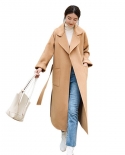 Outono e inverno novo casaco de lã dupla face feminino comprimento médio viajando grande lapela rendas solto casaco de lã