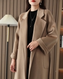 Autumn And Winter New Double-sided Woolen Coat For Women Mid-length Commuting Lace-up Loose Bathrobe Woolen Coat For Wom