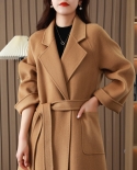 Autumn And Winter New Double-sided Woolen Coat For Women Mid-length Commuting Lace-up Loose Bathrobe Woolen Coat For Wom
