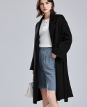 Autumn And Winter New Double-sided Wool Coat With Rippled Wool Coat For Women Long Lace-up Suit Collar Bathrobe Woolen C