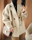 סתיו וחורף חדש מעיל צמר דו צדדי לנשים צווארון חליפת קטן עם חזה כפול צמר קטן בסגנון ריחני