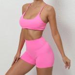 Seamless Yoga Sets Sports Fitness High Waist Hip Lifting Shorts Backless Bra Suits Workout Clothes Gym Leggings Sets For