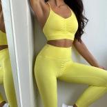 Seamless Yoga Set Sports Fitness High Waist Hip Raise Nude Feel Pants Crimp Bra Suits Workout Clothes Gym Leggings Set F