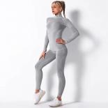 Seamless Yoga Set Sports Fitness High Waist Hip Raise Pants Striped Longsleeved Suit Workout Clothes Gym Leggings Set Fo