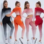 Seamless Gradient Yoga Sets Sports Fitness High Wasit Peach Hip Raise Pants Longsleeved Suit Workout Gym Leggings Set Fo