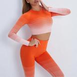 Seamless Gradient Yoga Sets Sports Fitness High Wasit Peach Hip Raise Pants Longsleeved Suit Workout Gym Leggings Set Fo