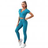 Seamless Thread Yoga Set Sports Fitness High Waist Hip Raise Pants Shortsleeved Suit Workout Clothes Gym Leggings Set Fo