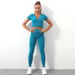 Seamless Thread Yoga Set Sports Fitness High Waist Hip Raise Pants Shortsleeved Suit Workout Clothes Gym Leggings Set Fo