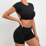 Seamless Yoga Sets Sports Fitness High Waist Hip Lifting Shorts Beauty Backless Shirt Suits Workout Gym Leggings Set For