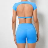 Seamless Yoga Sets Sports Fitness High Waist Hip Lifting Shorts Beauty Backless Shirt Suits Workout Gym Leggings Set For