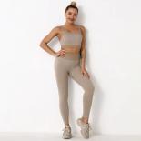 Seamless Yoga Sets Sports Fitness High Waist Hip Lifting Trousers Backless Bra Suits Workout Clothes Gym Leggings Sets F