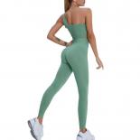 Seamless Yoga Sets Sports Fitness High Waist Hiplifting Pants Oneshoulder Bra Suits Workout Clothes Gym Leggings Set For