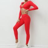 Seamless Yoga Sets Sports Fitness High Waist Hip Lifting Trousers Nude Feel Long Sleeved Suit Workout Gym Leggings Set F
