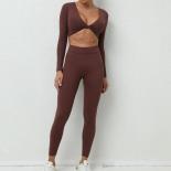 Seamless Yoga Sets Sports Fitness High Waist Hip Lifting Trousers Nude Feel Long Sleeved Suit Workout Gym Leggings Set F