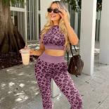Seamless Leopard Yoga Sets Sports Fitness High Waist Hiplifting Trousers Shortsleeved Suits Workout Gym Leggings Set For