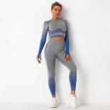 Seamless Striped Yoga Set Sports Fitness High Waist Hip Raise Pants Long Sleeved Suit Workout Clothes Gym Leggings Set F