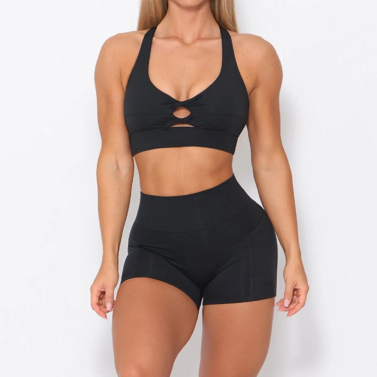 Seamless Yoga Set Sports Fitness High Waist Peach Hip Raise Shorts Backless Bra Suits Workout Clothes Gym Leggings Set F