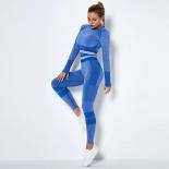 Seamless Knitted Yoga Set Sports Fitness High Waist Hip Raise Pants Long Sleeve Suits Workout Clothes Gym Leggings Set F
