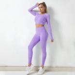 Seamless Yoga Sets Sports Fitness Cutout Longsleeved Top Higjh Waist Hiplifting Pants Suits Workout Gym Leggings Set For
