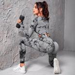 Seamless Tie Dye Yoga Sets Sports Fitness High Waist Hip Lifting Trousers Long Sleeved Suits Workout Gym Leggings Sets F