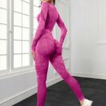 Seamless Washed Yoga Sets Sports Fitness Peach Hip Lifting High Waist Pants Long Sleeved Suit Workout Gym Leggings Set F