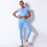 Seamless Yoga Sets Sports Fitness High Waist Hip Lifting Trousers Short Sleeve Suits Workout Clothes Gym Leggings Sets F