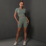 Seamless Yoga Set Sports Fitness High Waist Peach Hip Raise Shorts Shortsleeved Suit Workout Clothes Gym Leggings Set Fo