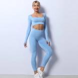 2pcs Seamless Yoga Set Sports Fitness High Waist Trousers Longsleeved Suits Exercise Workout Clothes Gym Leggings Set Fo