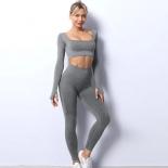 2pcs Seamless Yoga Set Sports Fitness High Waist Trousers Longsleeved Suits Exercise Workout Clothes Gym Leggings Set Fo