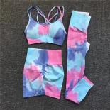 Seamless Fitness Suit  Female Fitness Set  Tie Dye Sports Set  Hiplifting Pants  Yoga Sets  