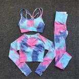 Seamless Fitness Suit  Female Fitness Set  Tie Dye Sports Set  Hiplifting Pants  Yoga Sets  